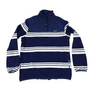 Lands End Navy Blue White Striped Fleece Pullover Sweatshirt Womens Small 6-8